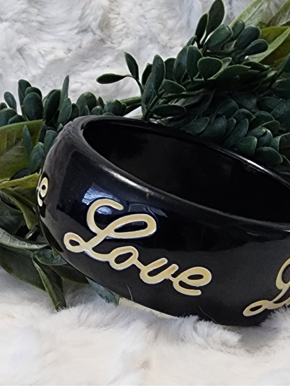 Vintage Black “Love” Statement Bangle Bracelet – Retro Mod Jewelry
